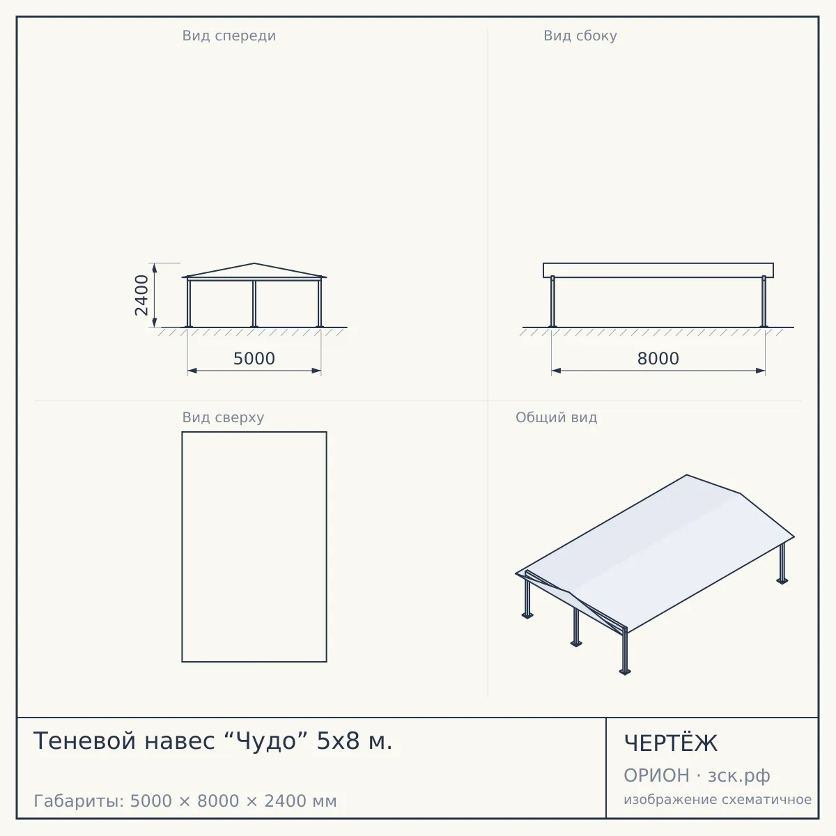 Теневой навес “Чудо” 5х8 м. — чертёж